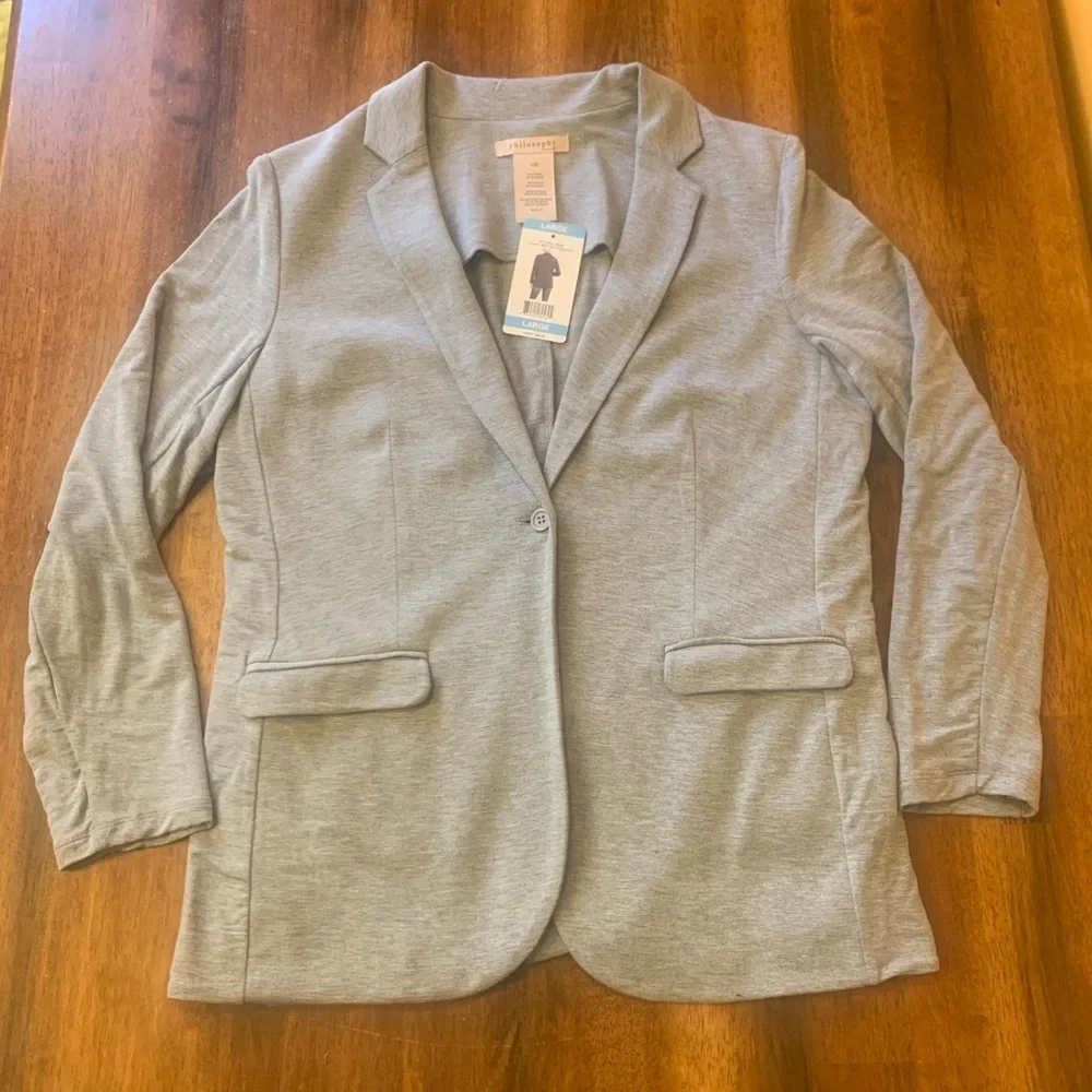 Philosophy NWT jacket blazer Large Mist Grey Heather one button front po…